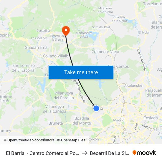 El Barrial - Centro Comercial Pozuelo to Becerril De La Sierra map