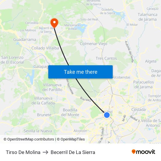 Tirso De Molina to Becerril De La Sierra map