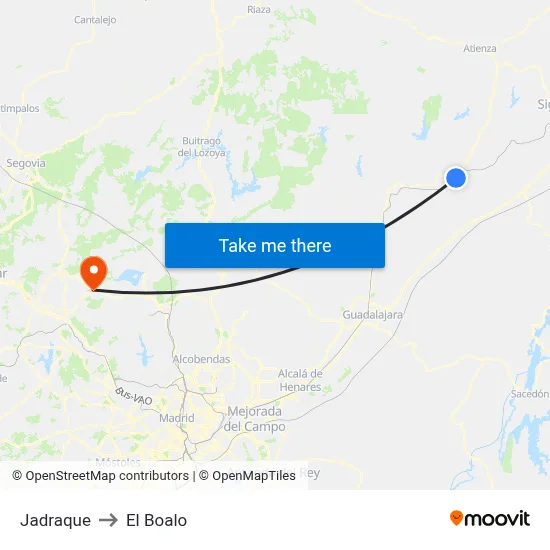 Jadraque to El Boalo map