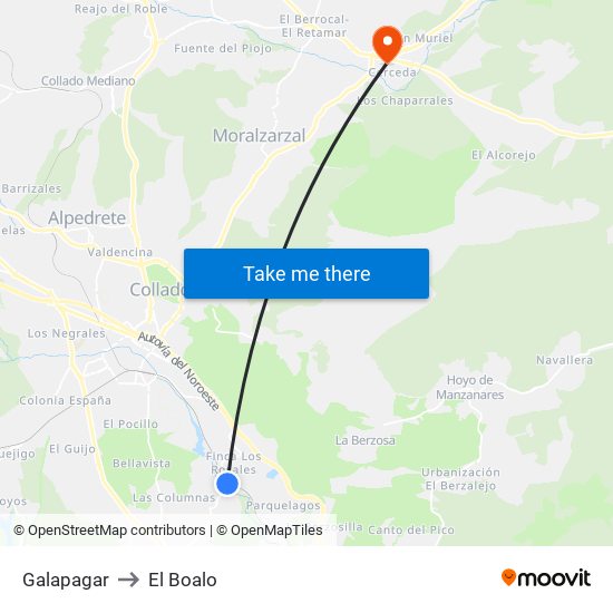Galapagar to El Boalo map