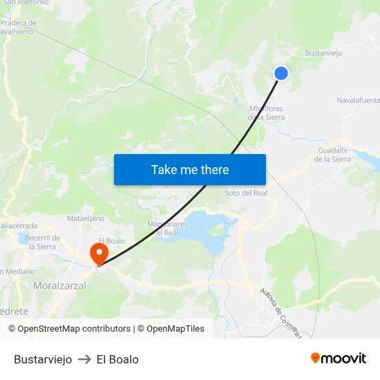 Bustarviejo to El Boalo map