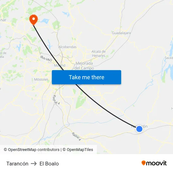 Tarancón to El Boalo map