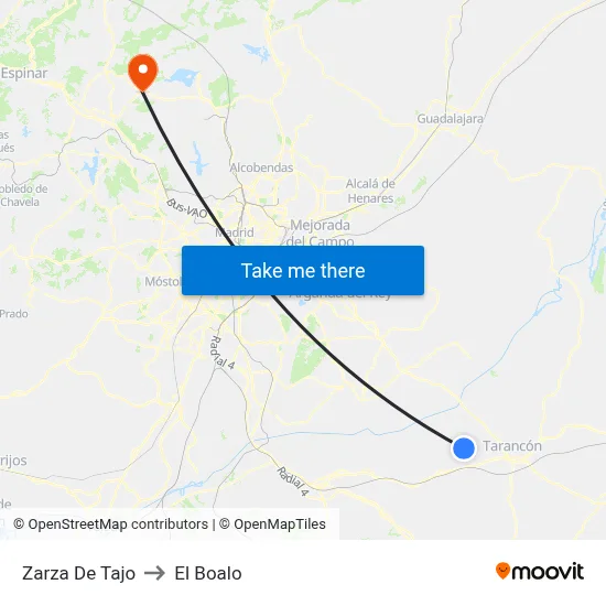 Zarza De Tajo to El Boalo map