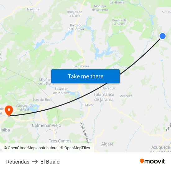 Retiendas to El Boalo map