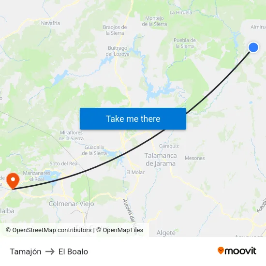 Tamajón to El Boalo map