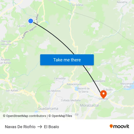Navas De Riofrío to El Boalo map