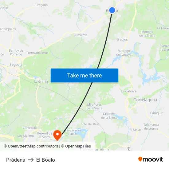 Prádena to El Boalo map