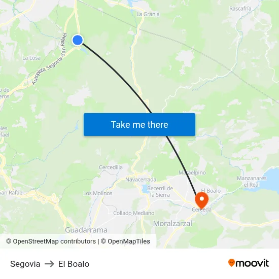 Segovia to El Boalo map