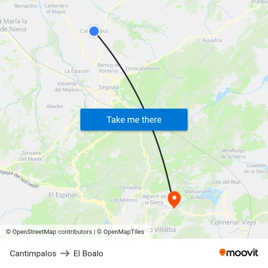 Cantimpalos to El Boalo map