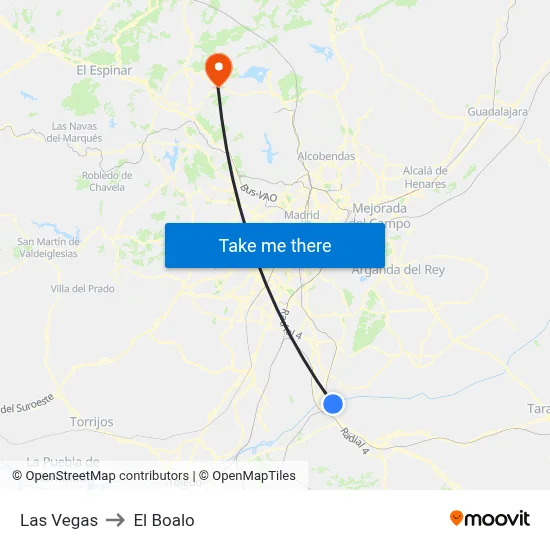Las Vegas to El Boalo map