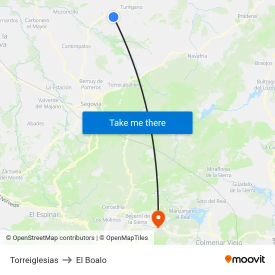 Torreiglesias to El Boalo map