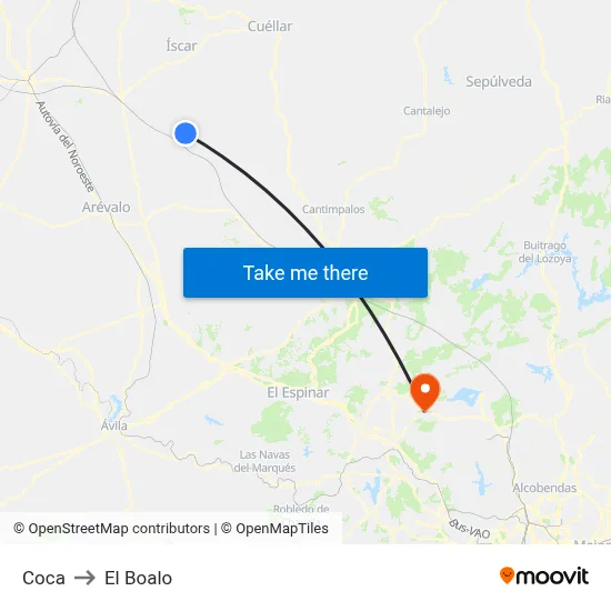 Coca to El Boalo map