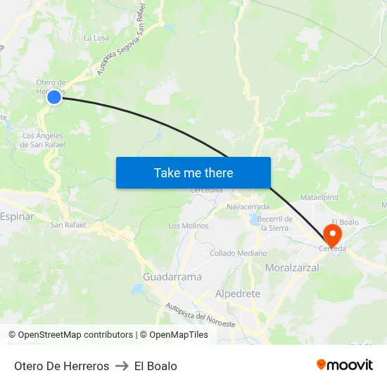 Otero De Herreros to El Boalo map