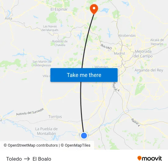 Toledo to El Boalo map