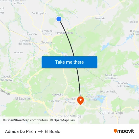 Adrada De Pirón to El Boalo map