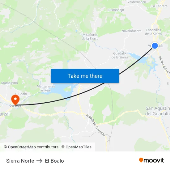 Sierra Norte to El Boalo map