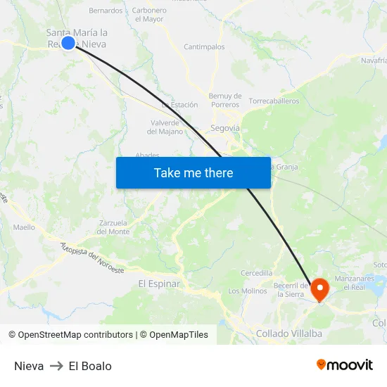 Nieva to El Boalo map