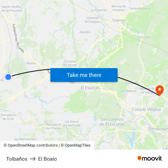 Tolbaños to El Boalo map