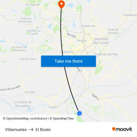Villamuelas to El Boalo map