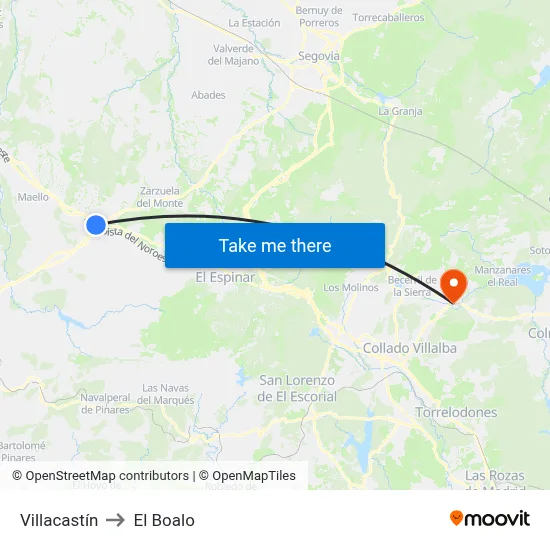Villacastín to El Boalo map