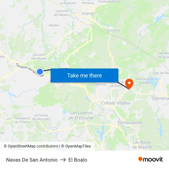 Navas De San Antonio to El Boalo map