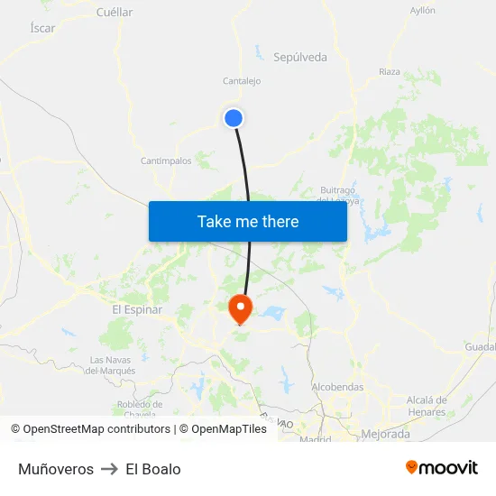 Muñoveros to El Boalo map