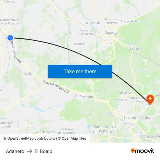 Adanero to El Boalo map