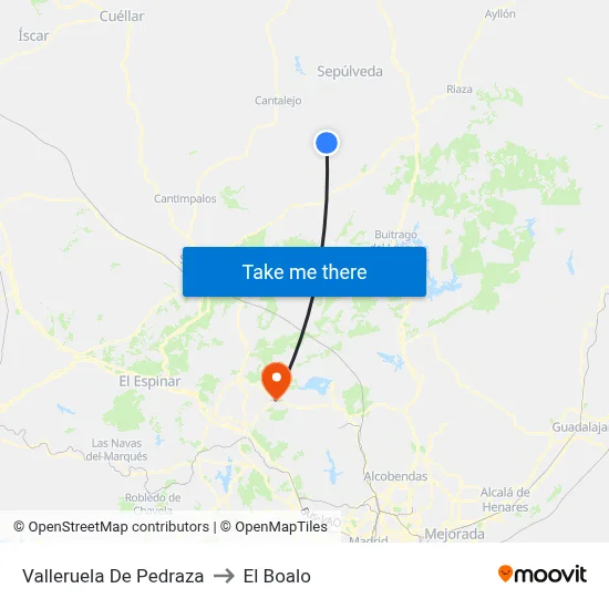 Valleruela De Pedraza to El Boalo map
