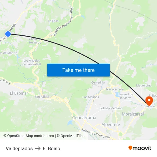 Valdeprados to El Boalo map