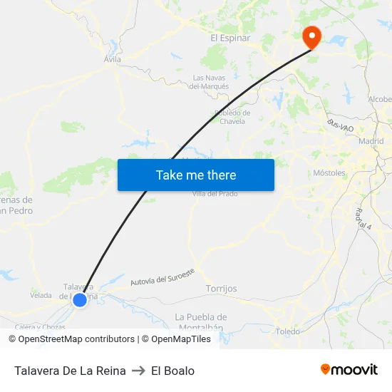 Talavera De La Reina to El Boalo map