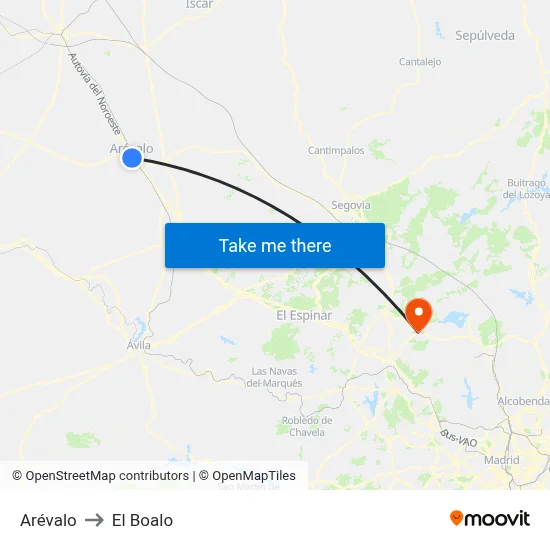 Arévalo to El Boalo map
