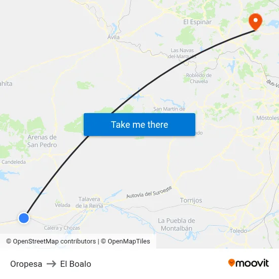 Oropesa to El Boalo map