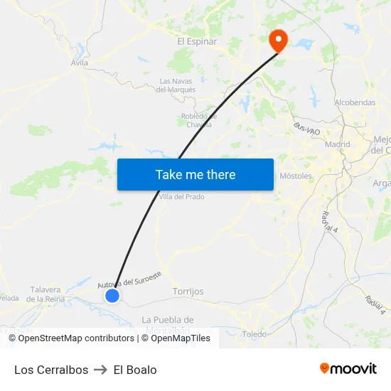 Los Cerralbos to El Boalo map