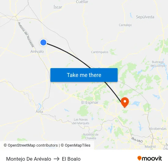 Montejo De Arévalo to El Boalo map