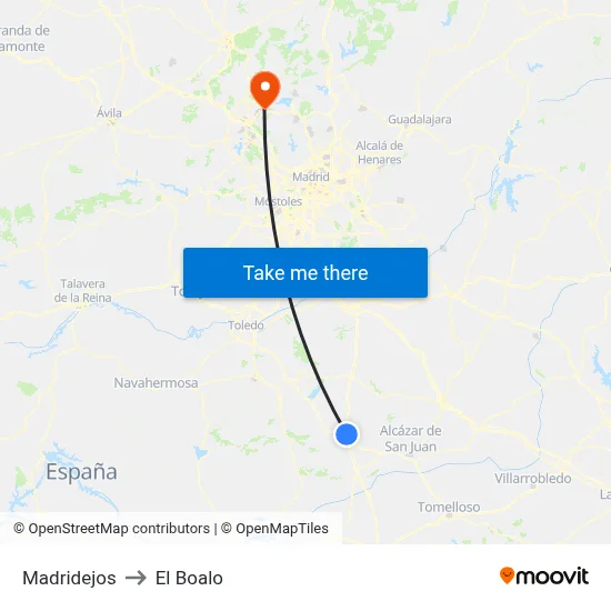 Madridejos to El Boalo map