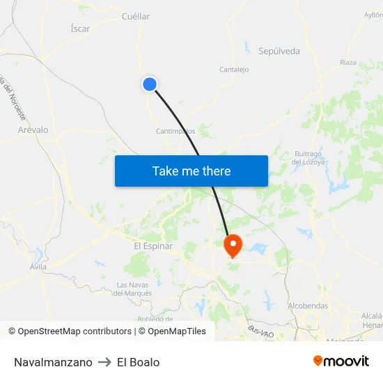 Navalmanzano to El Boalo map