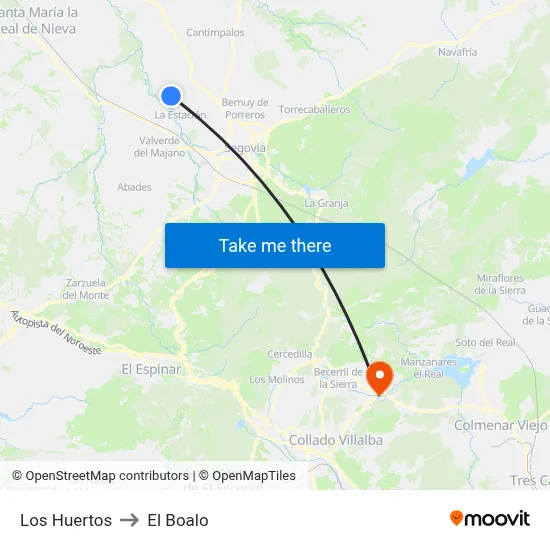Los Huertos to El Boalo map