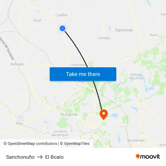 Sanchonuño to El Boalo map