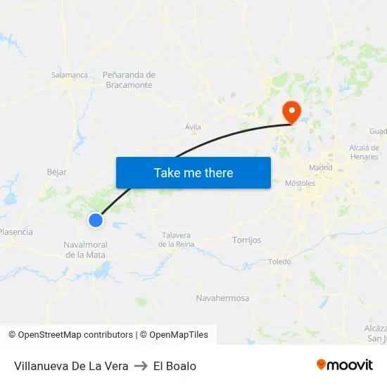Villanueva De La Vera to El Boalo map
