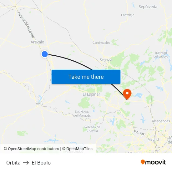 Orbita to El Boalo map