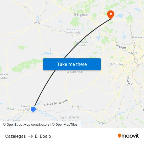 Cazalegas to El Boalo map