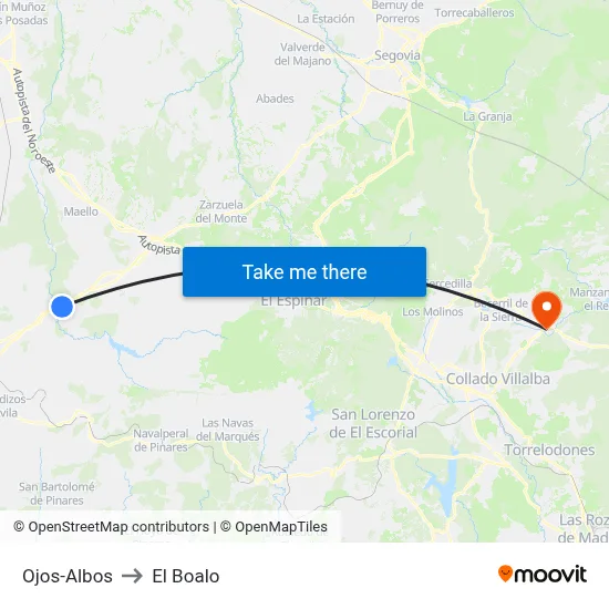 Ojos-Albos to El Boalo map