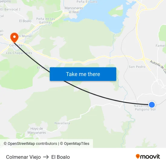 Colmenar Viejo to El Boalo map