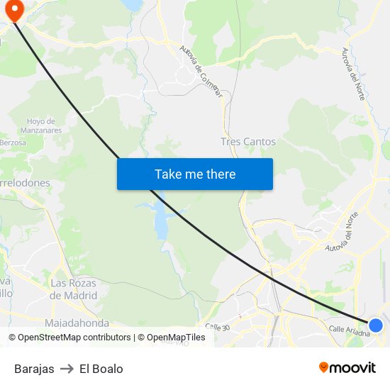 Barajas to El Boalo map