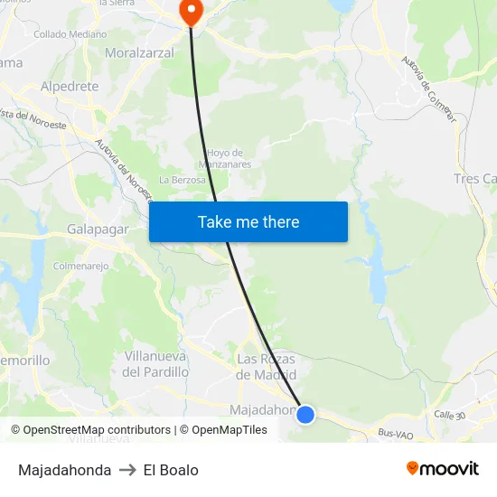 Majadahonda to El Boalo map