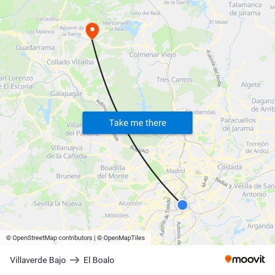 Villaverde Bajo to El Boalo map
