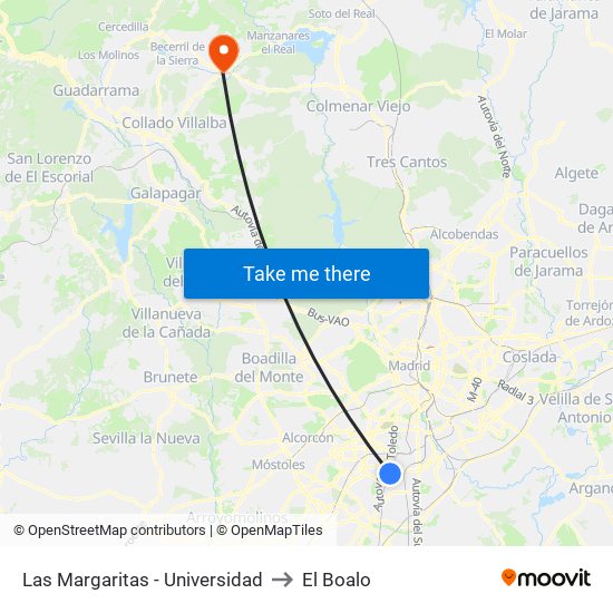 Las Margaritas - Universidad to El Boalo map