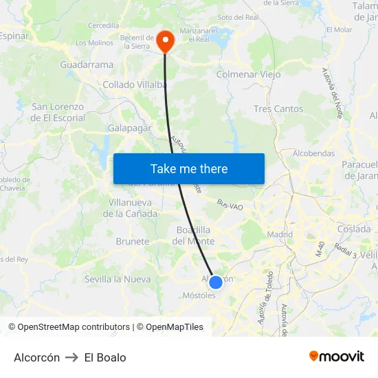 Alcorcón to El Boalo map