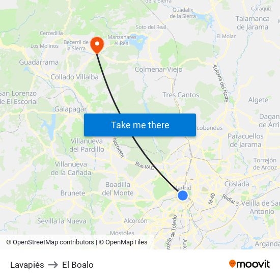 Lavapiés to El Boalo map