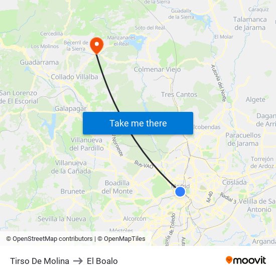 Tirso De Molina to El Boalo map